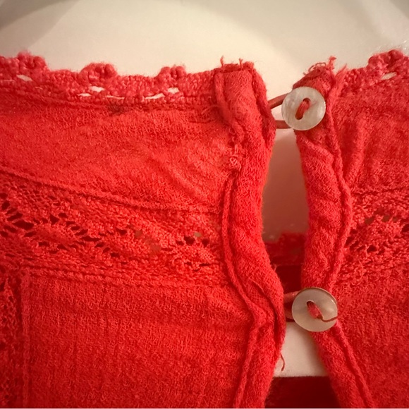 Free People Amy Red Floral Embroidered Cottagecore Top - Picture 9 of 11